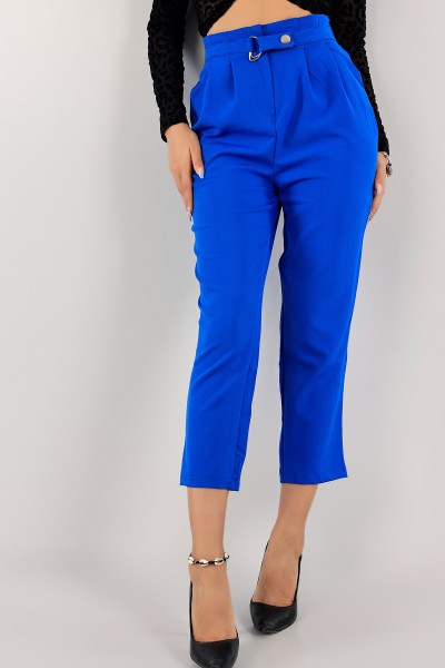Saks Mavisi Beli Lastikli Bayan Pantolon 125896