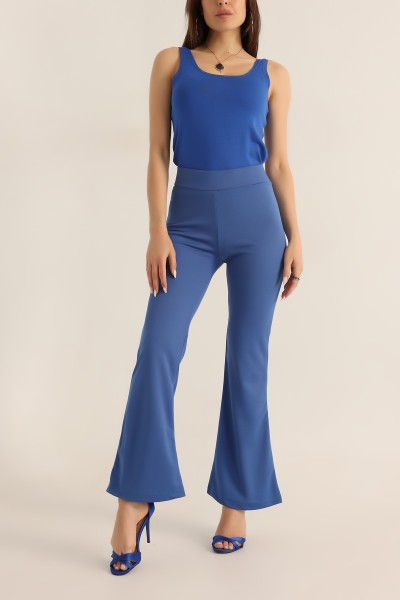 Saks Mavisi Beli Lastikli İspanyol Paça Pantolon 179175