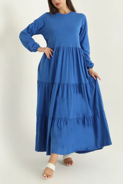 Saks Mavisi Bisiklet Yaka Süprem Elbise 285648