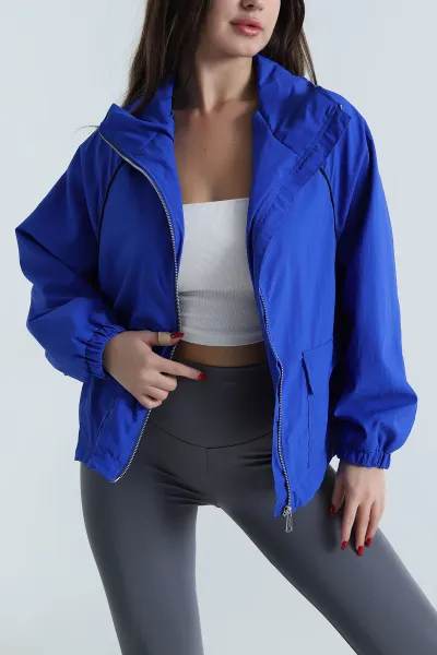 Saks Mavisi Biyeli Kraş Kadın Ceket 496663