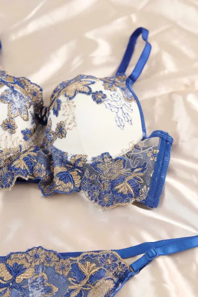 Saks Mavisi Brode Büstiyer Destekli Sütyen Takımı 257010