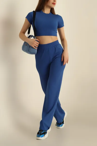 Saks Mavisi Bürümcük Kumaş İkili Takım 249895