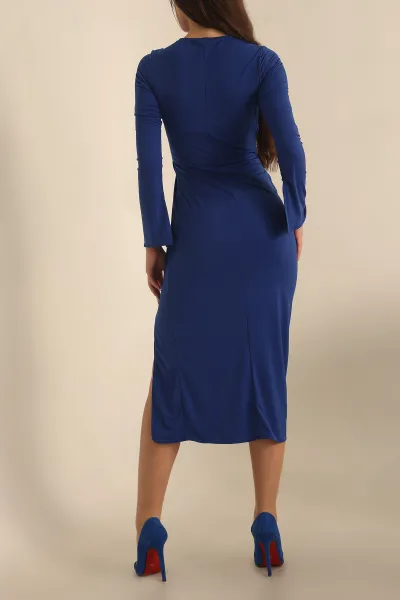 Saks Mavisi Büzgülü Drapeli Sendy Elbise 229724