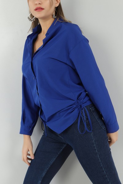 saks-mavisi-buzgulu-poplin-bayan-gomlek-148262