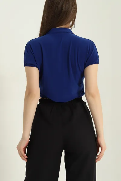 Saks Mavisi Büzgülü Sandy Kadın Bluz 347017