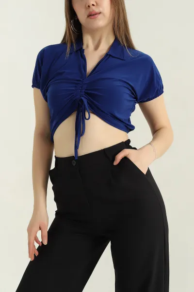 Saks Mavisi Büzgülü Sandy Kadın Bluz 347017