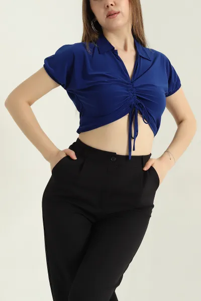 Saks Mavisi Büzgülü Sandy Kadın Bluz 347017