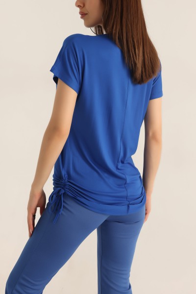 Saks Mavisi Büzgülü Tasarım Viskon Bluz 179368