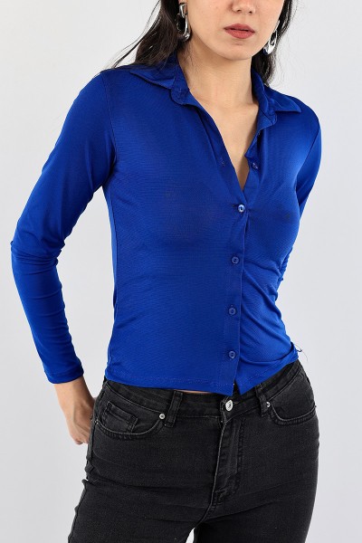 Saks Mavisi Candy Kumaş Bayan Gömlek 95518