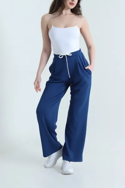 Saks Mavisi Cepli Pileli Modal Kadın Pantolon 451589