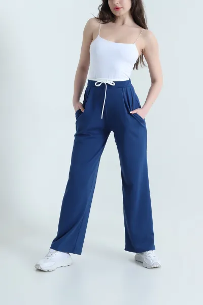 Saks Mavisi Cepli Pileli Modal Kadın Pantolon 451589