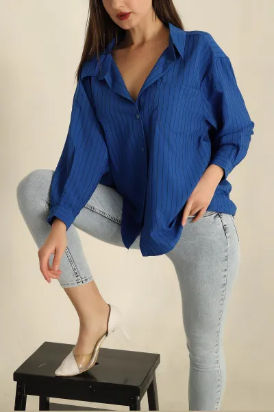 saks-mavisi-cizgili-dokuma-oversize-bayan-gomlek-269894