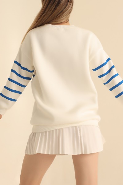 Saks Mavisi Çizgili Şardonlu Bayan Sweat 217580