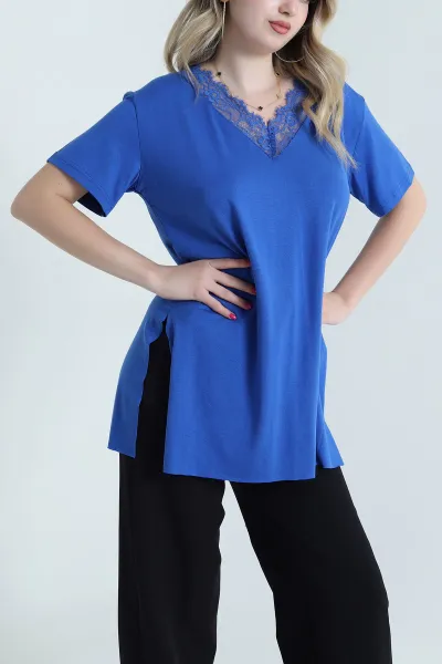 Saks Mavisi Dantelli Yaka Viskon Kadın Bluz 463333
