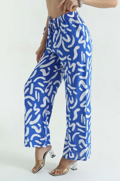 saks-mavisi-desenli-bel-lastikli-dokuma-kadin-pantolon-366797