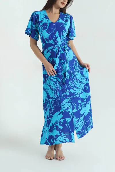 saks-mavisi-desenli-dokuma-boydan-dugmeli-kadin-elbise-375660