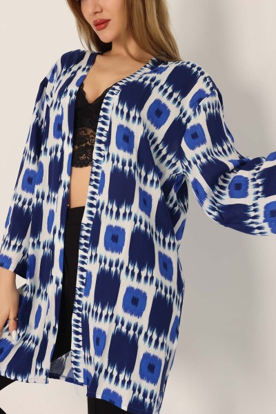 Saks Mavisi Desenli Dokuma Viskon Kimono 173410