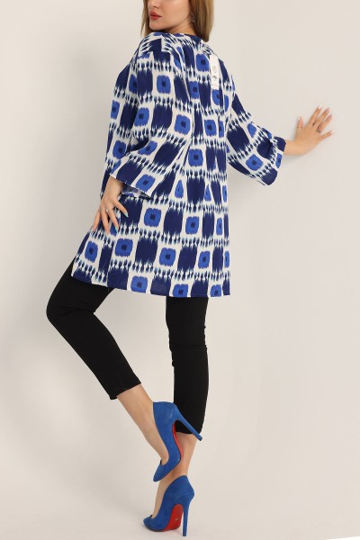 Saks Mavisi Desenli Dokuma Viskon Kimono 173410
