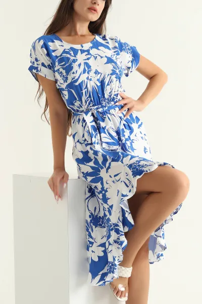 saks-mavisi-desenli-kemerli-dokuma-elbise-290019