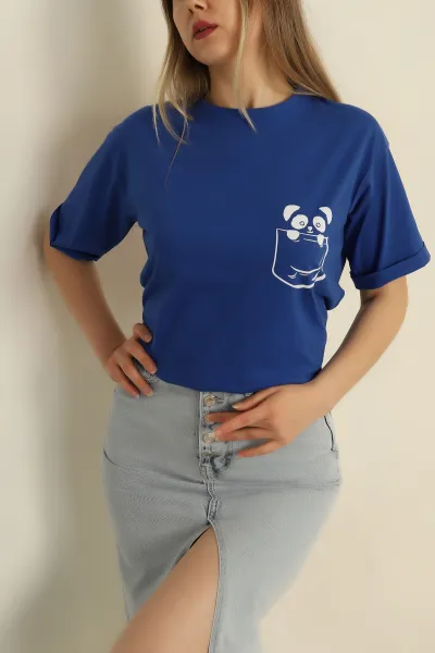 Saks Mavisi Duble Kol Süprem Bayan Tişört 266348