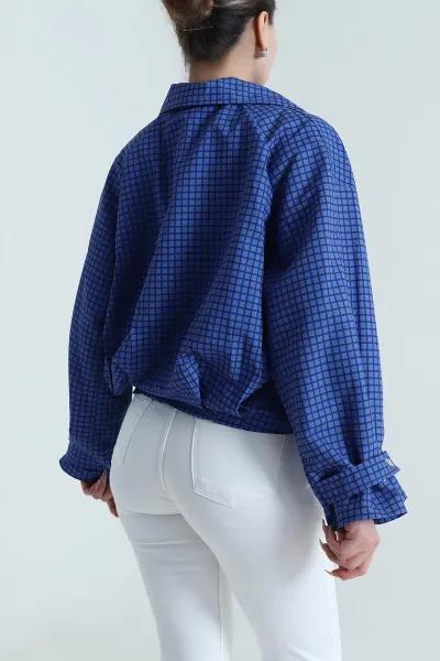 Saks Mavisi Ekose Bomber Kadın Mevsimlik Mont 493902