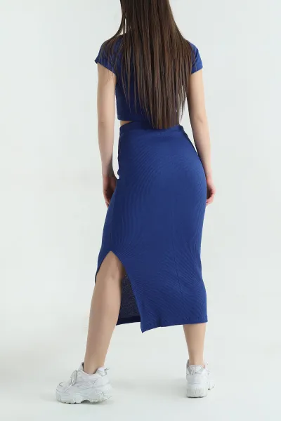 Saks Mavisi Etek Bluz Fitilli İkili Takım 358847