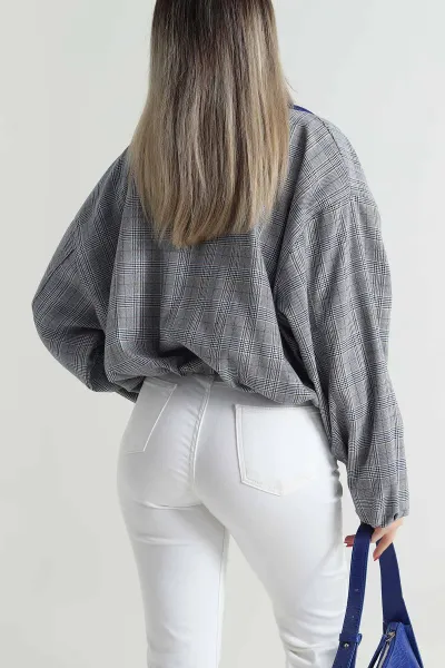 Saks Mavisi Fermuarlı Cepli Bomber Kadın Ceket 495435