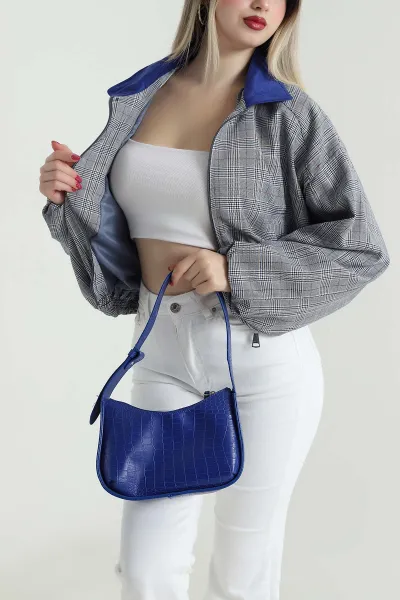 Saks Mavisi Fermuarlı Cepli Bomber Kadın Ceket 495435