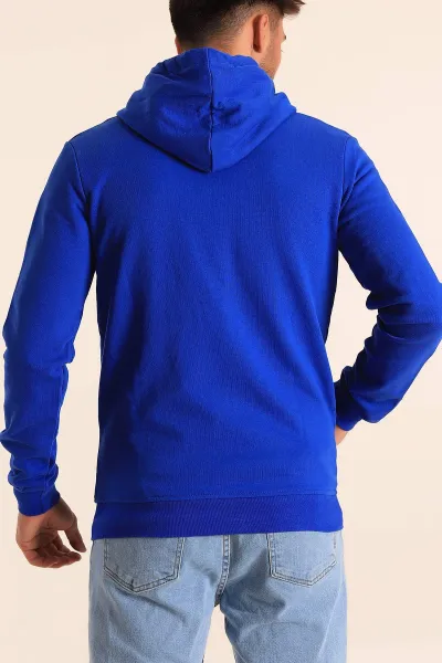 Saks Mavisi Fermuarlı Kapüşonlu Erkek Sweatshirt 236554