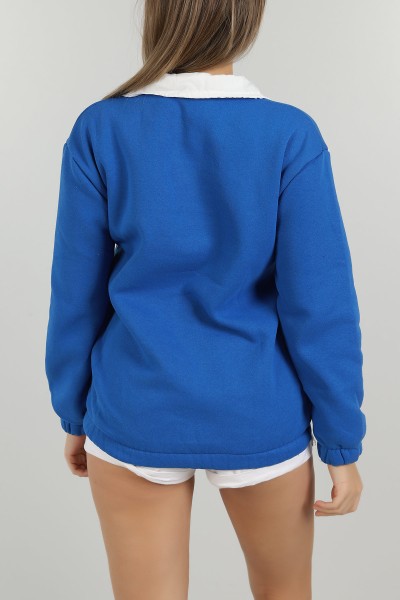 Saks Mavisi Fermuarlı Şardonlu Bayan Sweat 146340