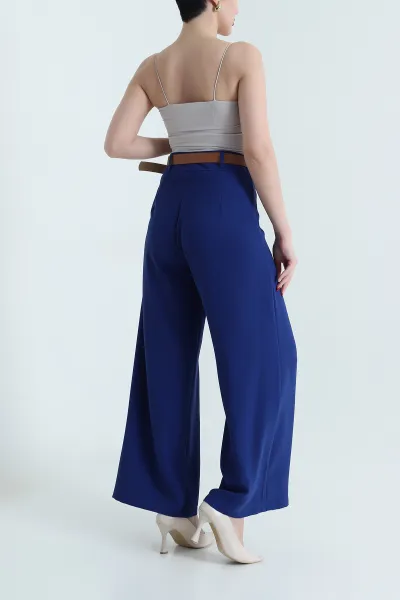 Saks Mavisi Fermuarlı Tencel Crep Kadın Pantolon 440767