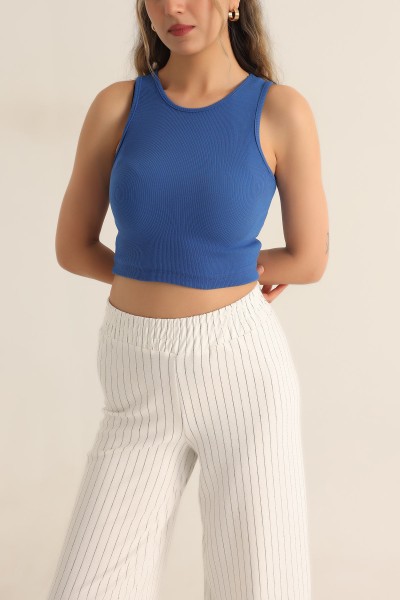 Saks Mavisi Fitilli Bayan Crop Üst 181452