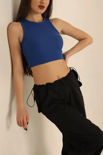 Saks Mavisi Fitilli Kolsuz Üst 240790