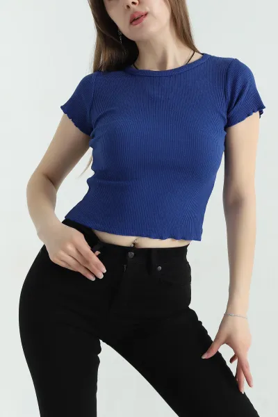 Saks Mavisi Fitilli Likralı Bisiklet Yaka Bady Bluz 357847