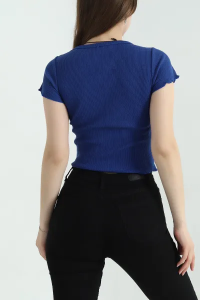 Saks Mavisi Fitilli Likralı Bisiklet Yaka Bady Bluz 357847