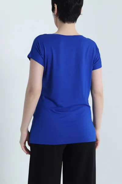 Saks Mavisi Geniş Yaka Kadın Tişört 455062