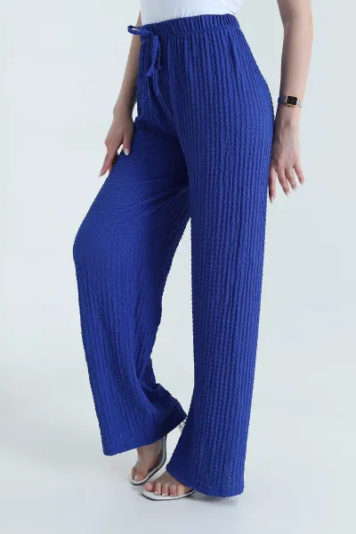 Saks Mavisi Gofre Palazzo Kadın Pantolon 448345