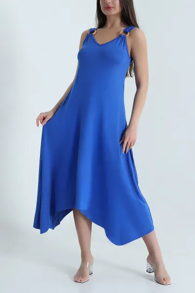 Saks Mavisi Halkalı Viskon Kadın Elbise 459903