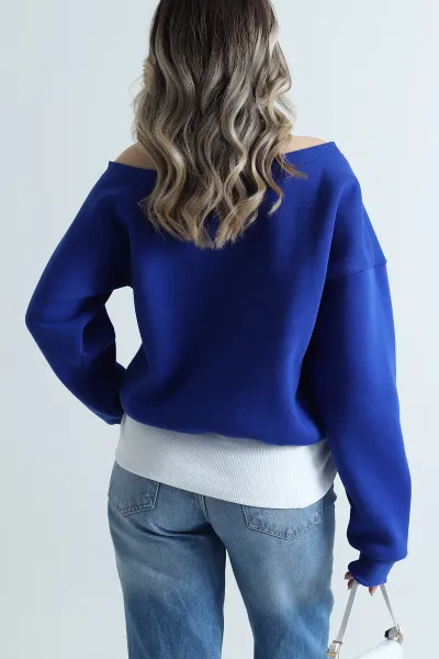 Saks Mavisi İç Atletli Şardonlu Kadın Sweat 495466