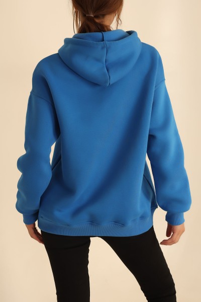 Saks Mavisi İçi Şardonlu Kanguru Cep Sweat 207839