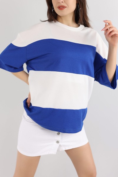 Saks Mavisi İki İp Oversize Bayan Tişört 166252