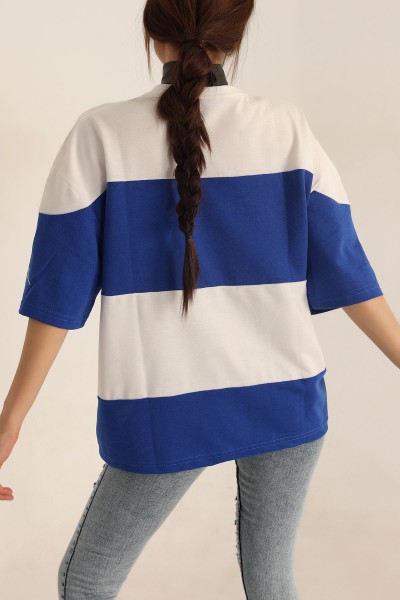 Saks Mavisi İki İp Oversize Bayan Tişört 193679