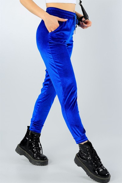 Saks Mavisi Kadife Cepli Bayan Pantolon 44059