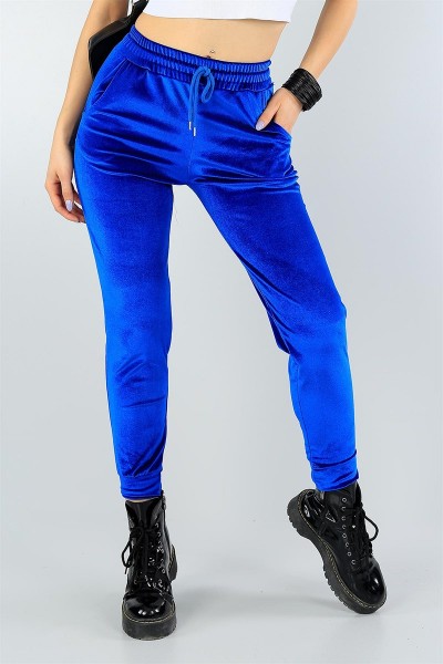 Saks Mavisi Kadife Cepli Bayan Pantolon 44059
