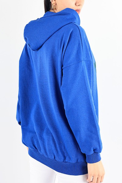 Saks Mavisi kapüşonlu Şardonlu Bayan Sweat 88351
