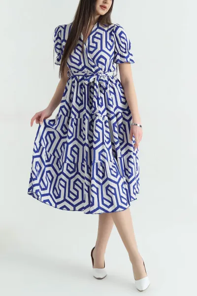 saks-mavisi-kemerli-burumcuk-kumas-kadin-elbise-354319