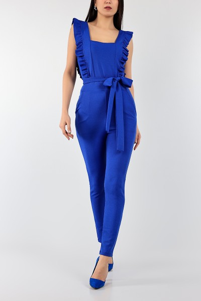 Saks Mavisi Kemerli İthal Krep Bayan Tulum 99268