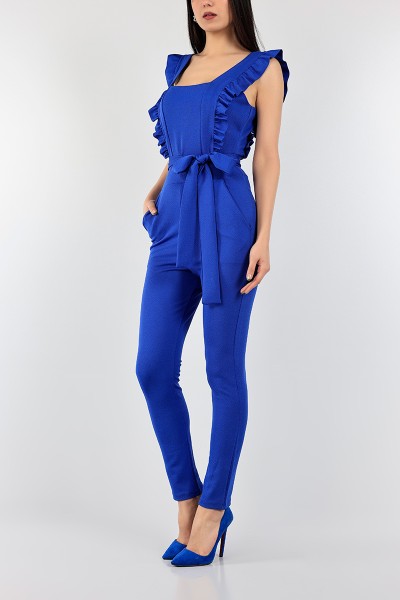 Saks Mavisi Kemerli İthal Krep Bayan Tulum 99268