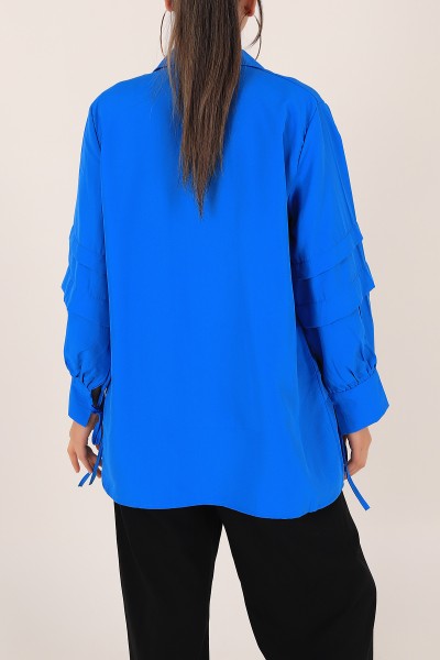 Saks Mavisi Kolları Bağlamalı Kat Kat Terikoton Gömlek 167359