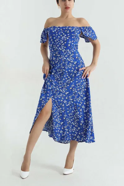 Saks Mavisi Kolsuz Dokuma Viskon Kadın Elbise 374031